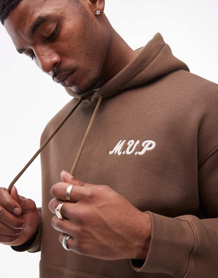 TOPMAN Oversized Fit Hoodie With Front And Back Mvp Embroidery in Brown for Men Lyst UK