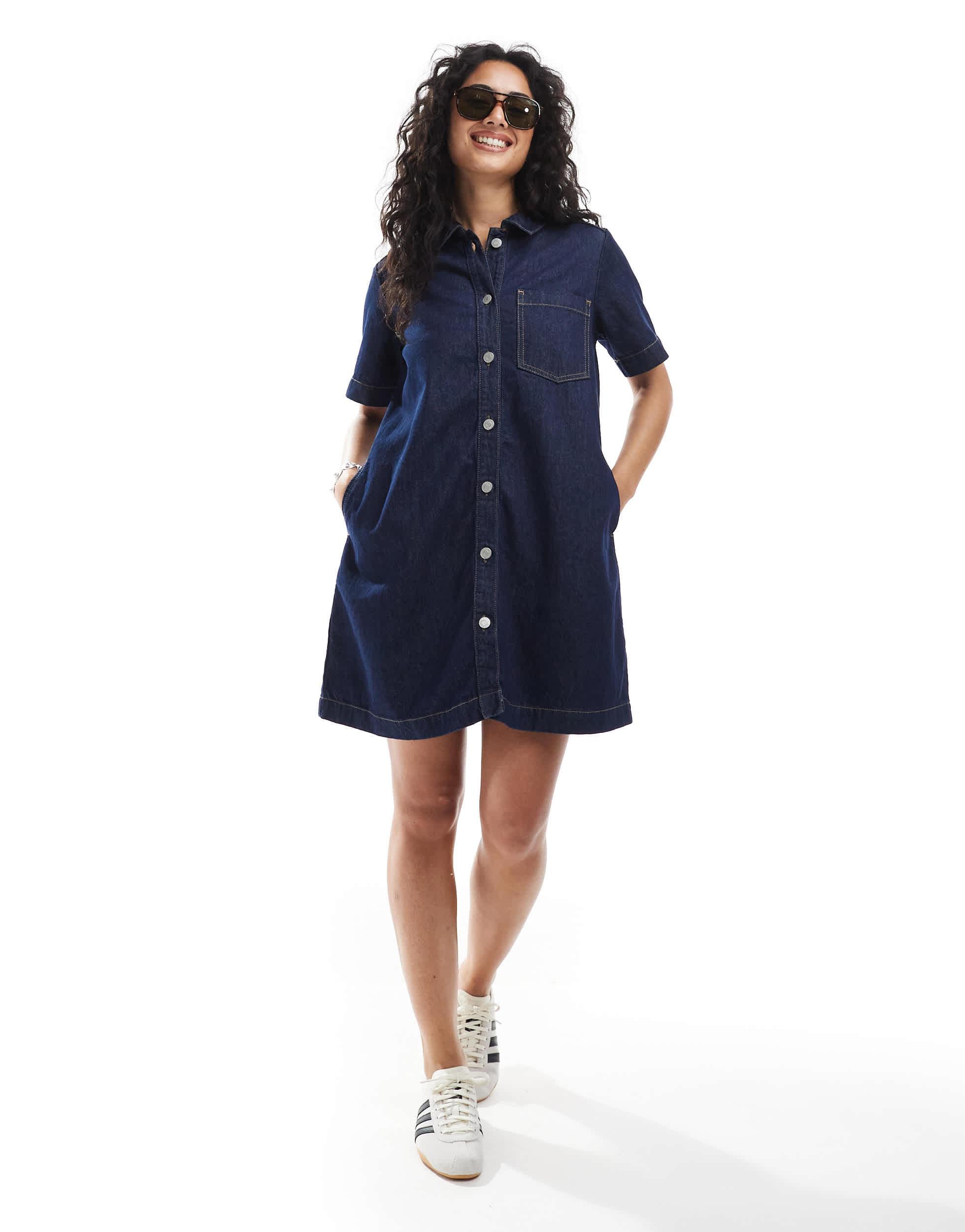 boxy denim dress Denim on denim combos styled by @nwaba_m Think shell tops, denim dresses, shirts & more. Denim Shift Dress - 106060455 Wide Leg Denim - 106130791 Denim Boxy Shirt