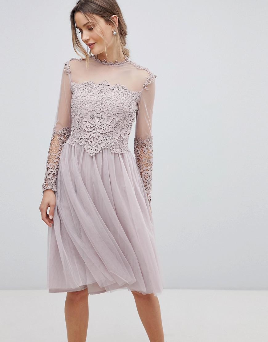 high neck long sleeve skater dress