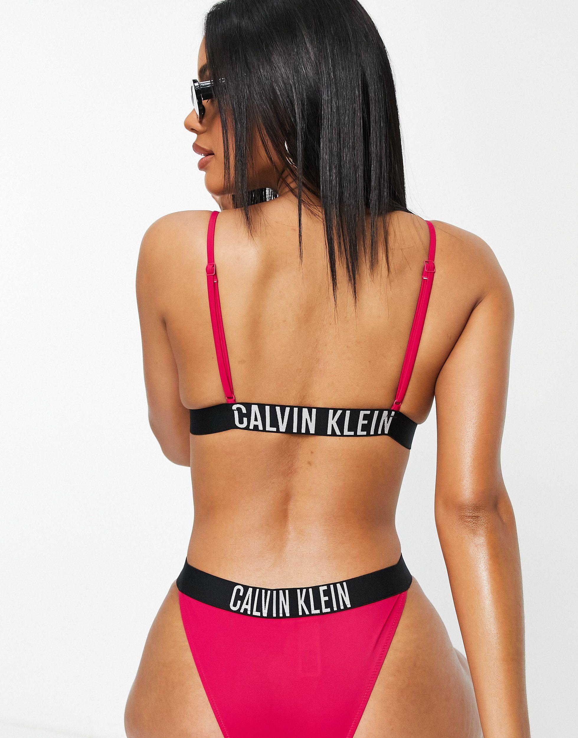 Calvin Klein Logo Bralette Bikini Top in Red | Lyst