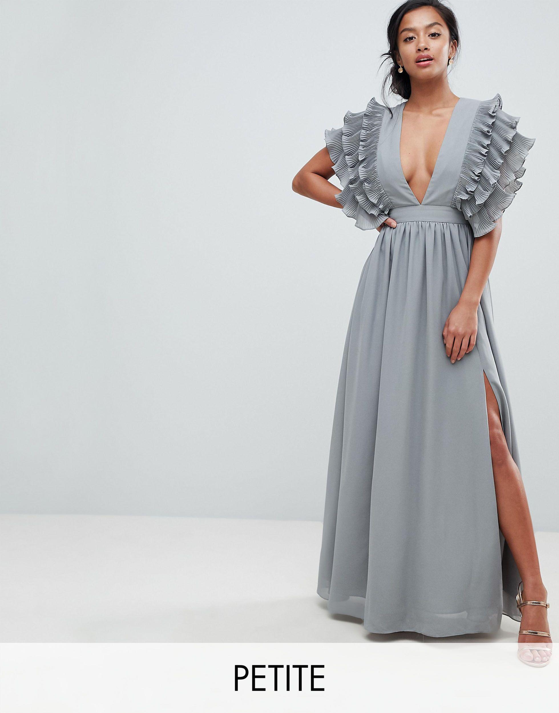 True Decadence Premium Plunge Front Maxi Dress With Shoulder Detail in Gray  | Lyst