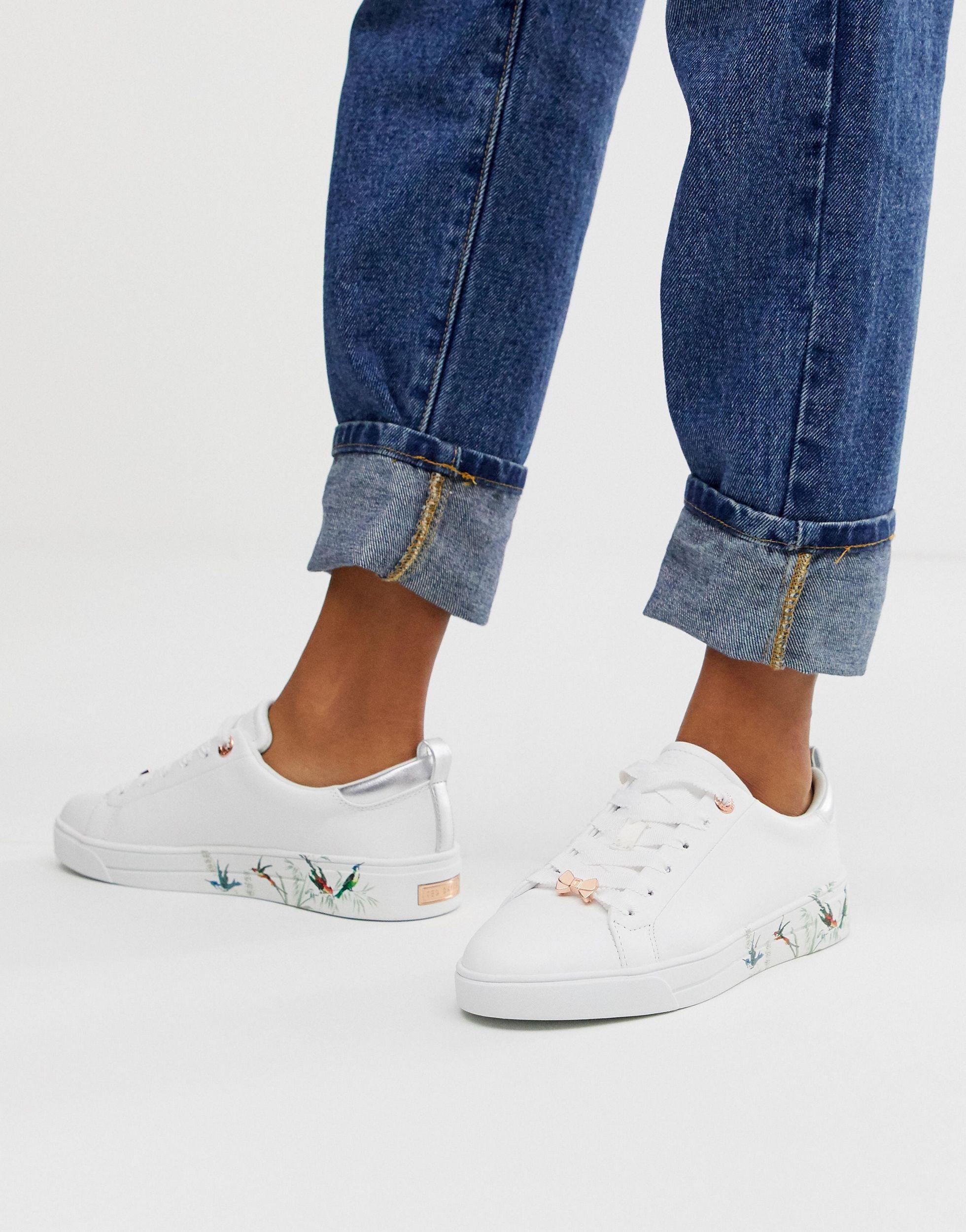Ted Baker White Leather Floral Sole Sneakers | Lyst