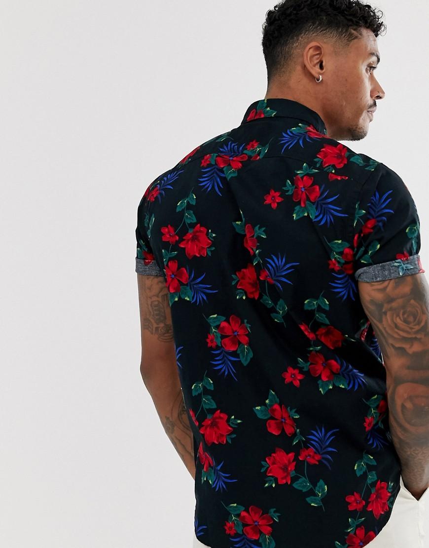 Hollister Floral Print Short Sleeve Poplin Shirt Slim Fit in Black for Men  | Lyst