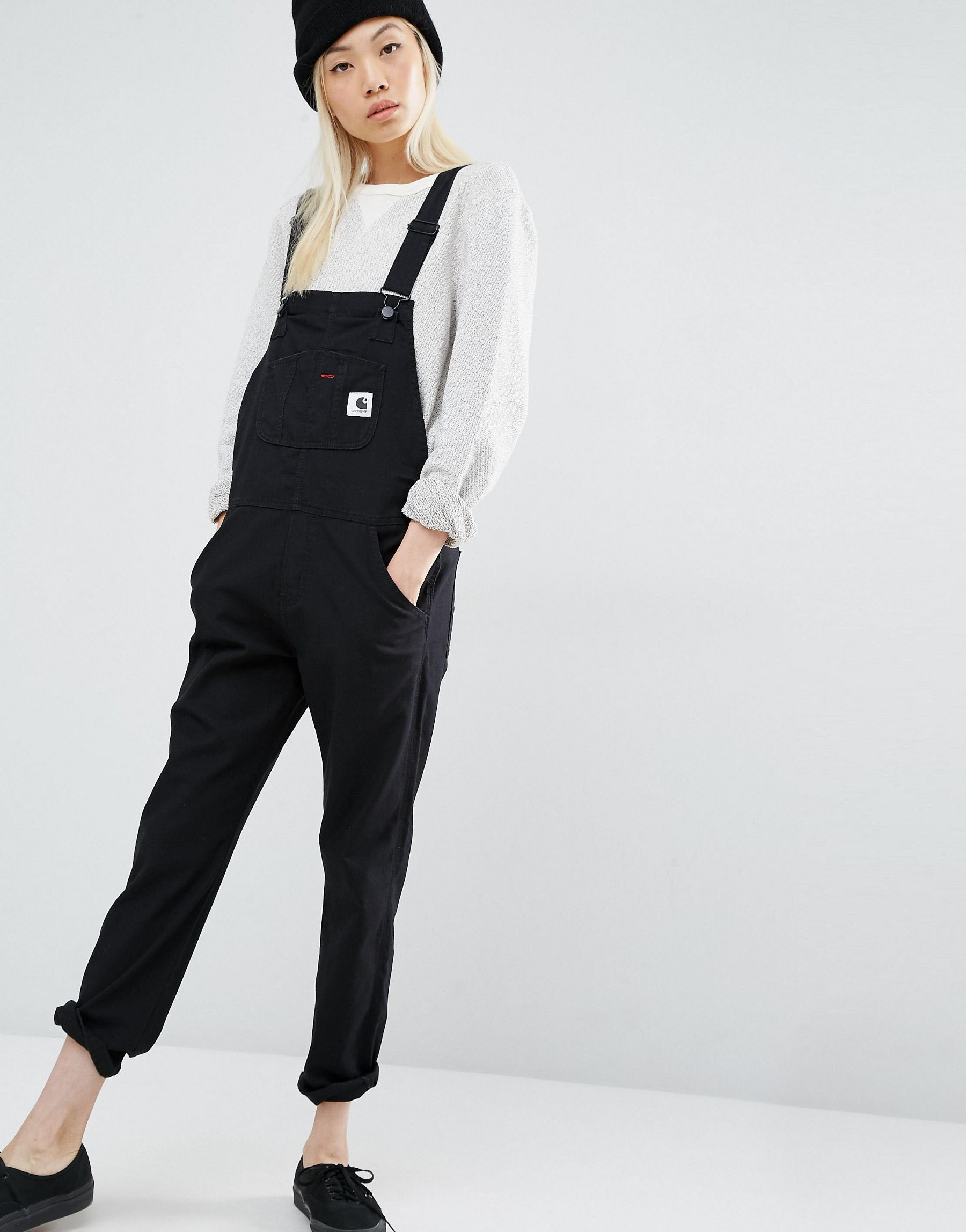 Carhartt WIP Denim Bib Overall Dungarees With Front Logo in Black | Lyst