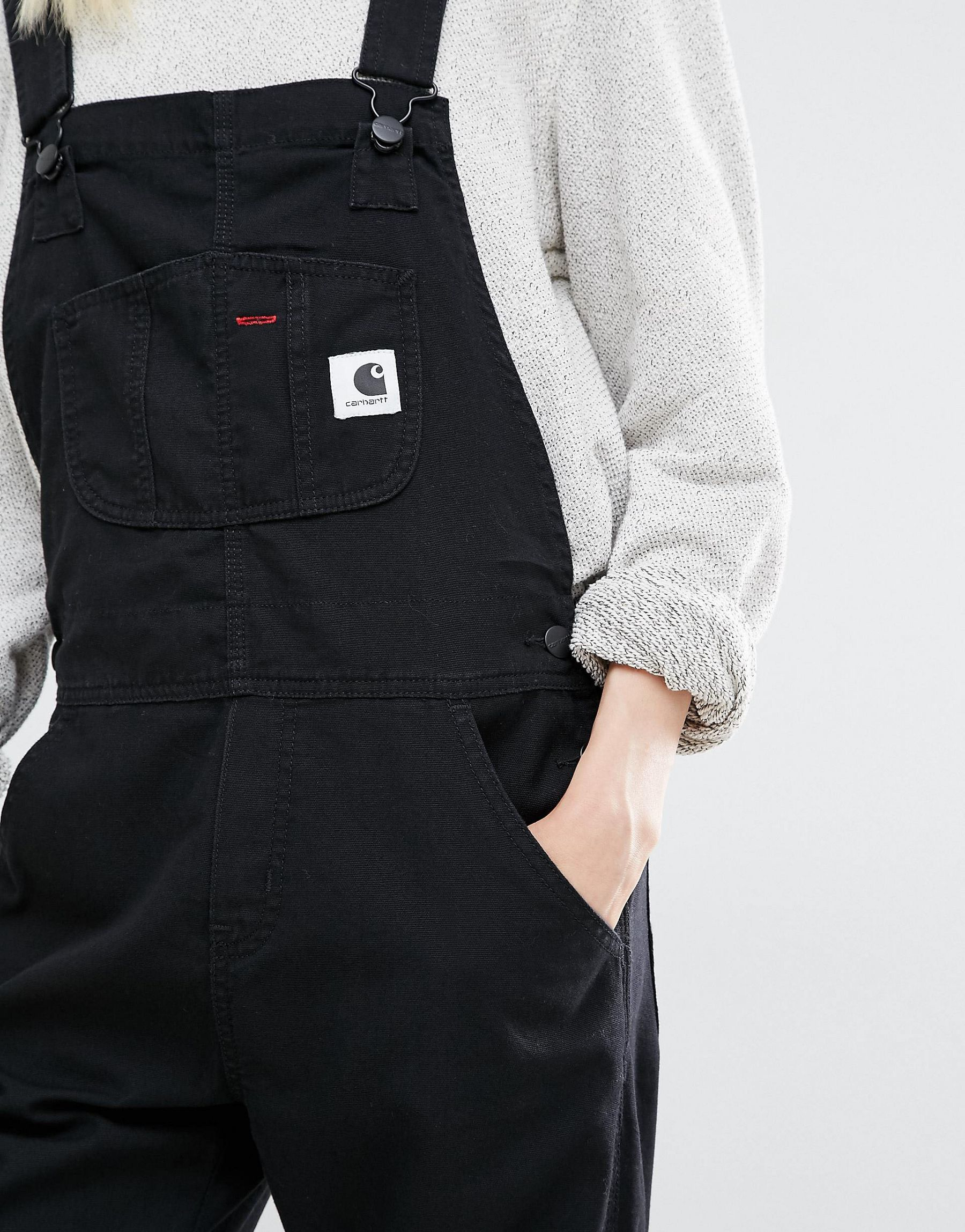 Carhartt WIP Bib Overall Dungarees With Front Logo in Black | Lyst Canada