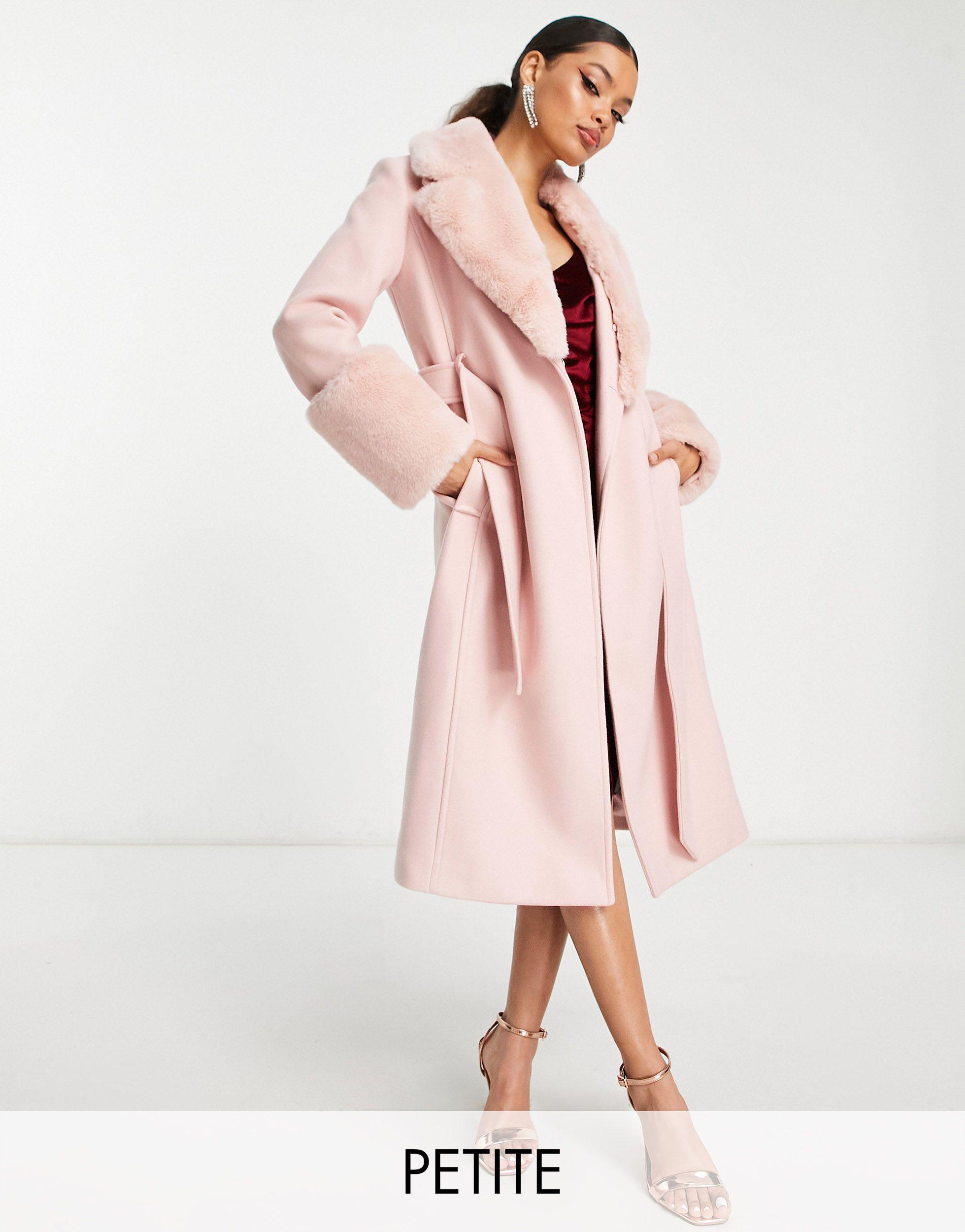 Forever New Petite Faux Fur Collar Coat With Cuffs in Pink | Lyst Australia