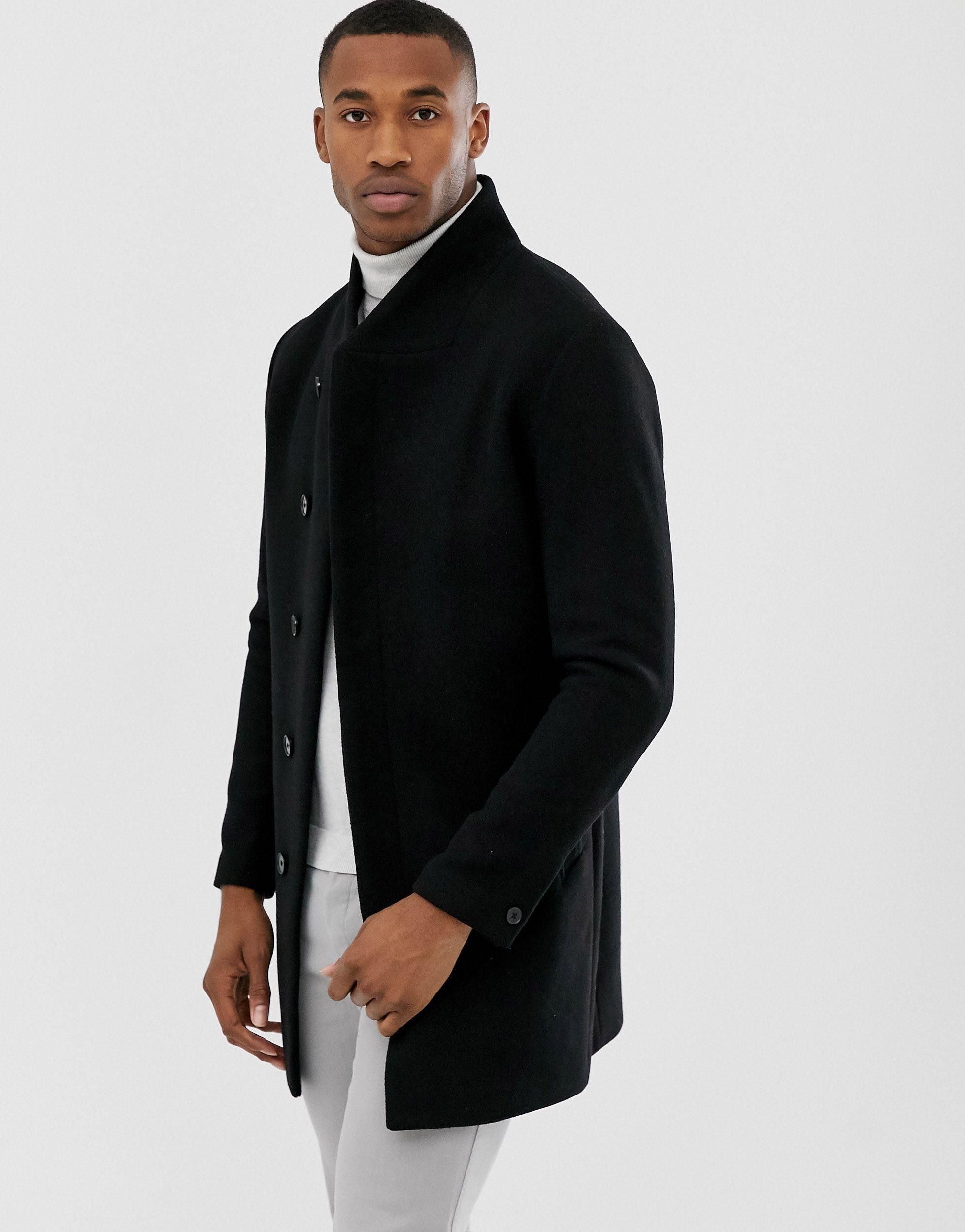 Jack & Jones Premium Wool Stand Up Collar Coat in Black for Men - Lyst