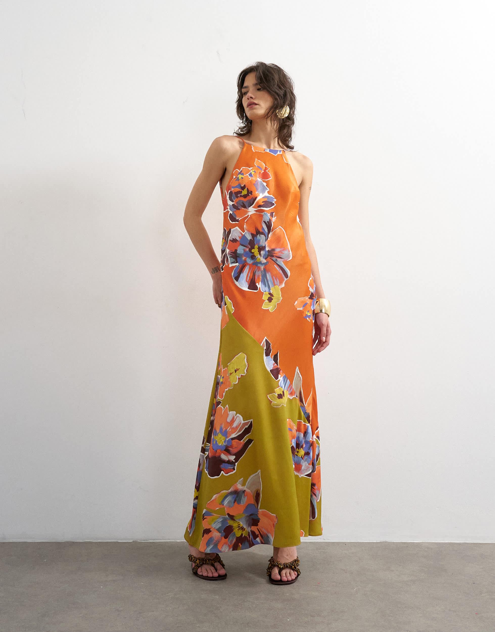 topshop satin halter dress Bias Neck Open Scoop Back Maxi Short Sleeve Tops