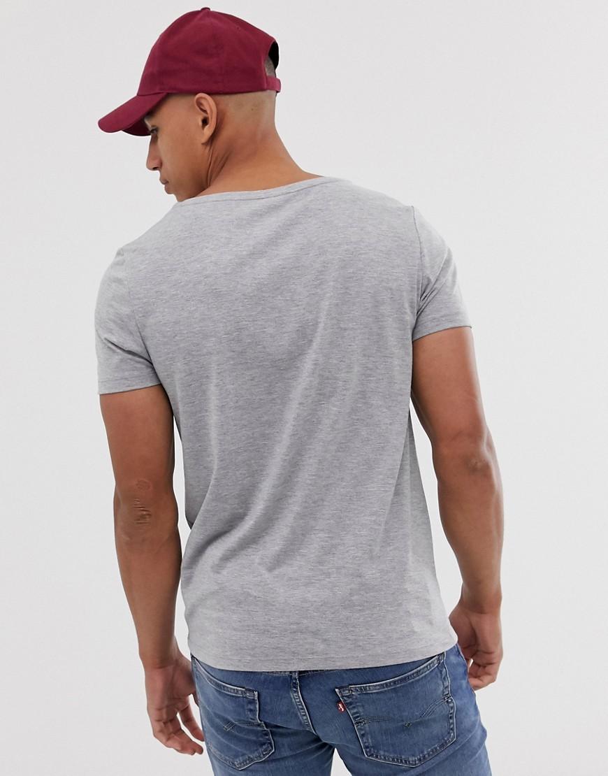 ASOS Cotton Tshirt With Deep Scoop Neck And Contrast Pocket In Grey