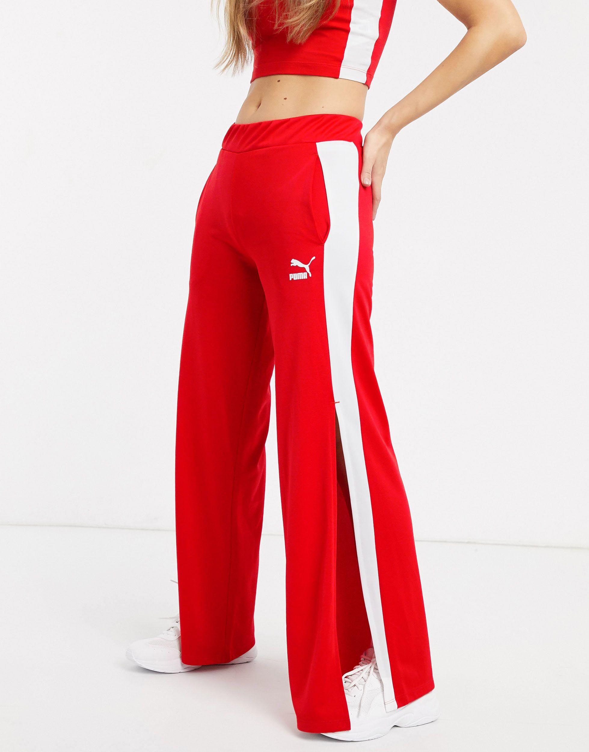 PUMA Synthetic Wide Leg Pants in Red | Lyst