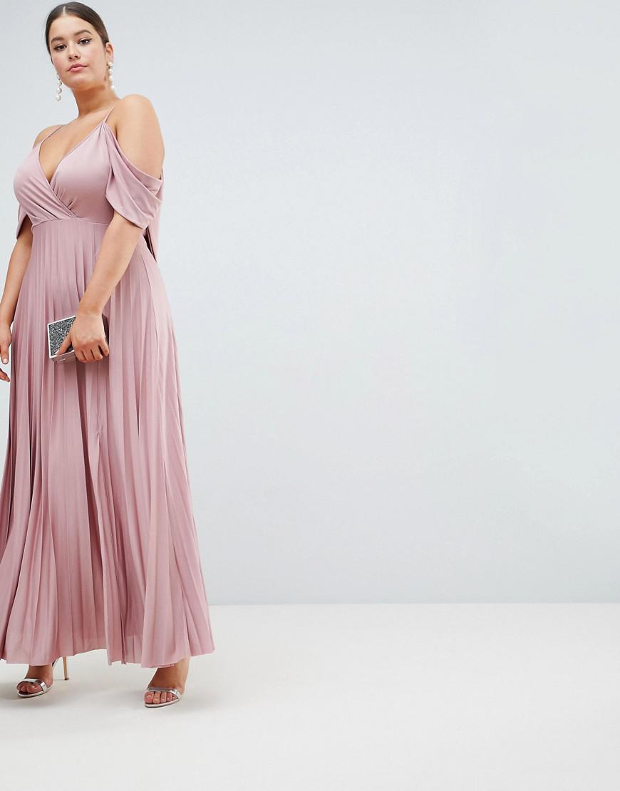 cold shoulder cowl back pleated maxi dress