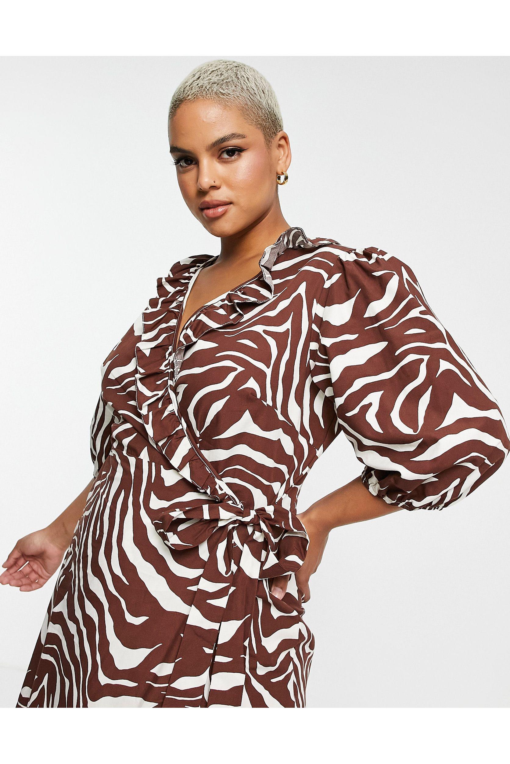 River Island Ruffle Wrap Midi Dress in 