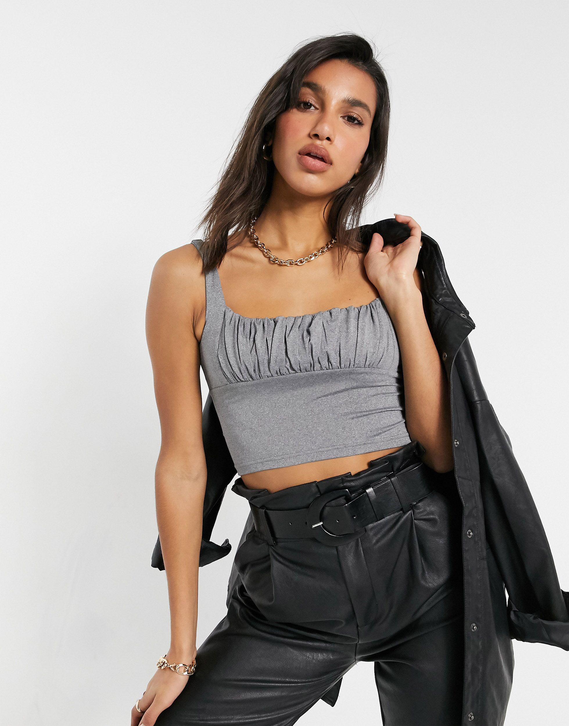 Skylar Rose Synthetic Square Neck Cami Top With Ruched Bust in Grey ...