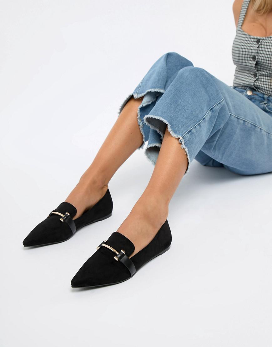 Park Lane Pointed Flat Shoes in Black 