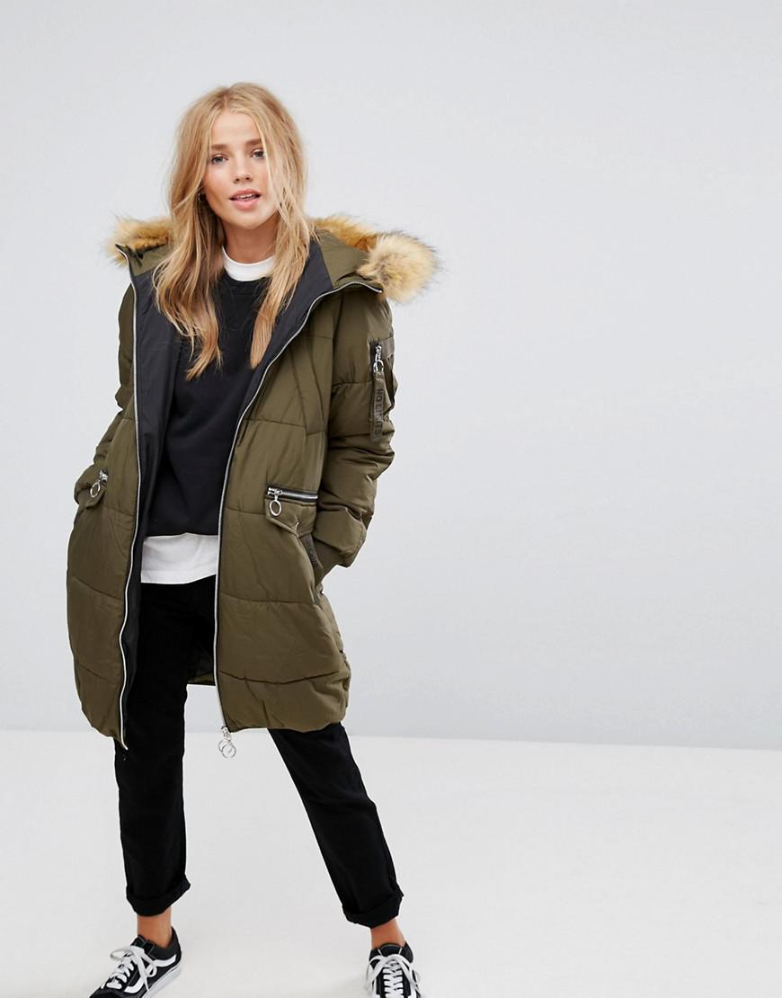 pimkie faux fur hooded zip front jacket