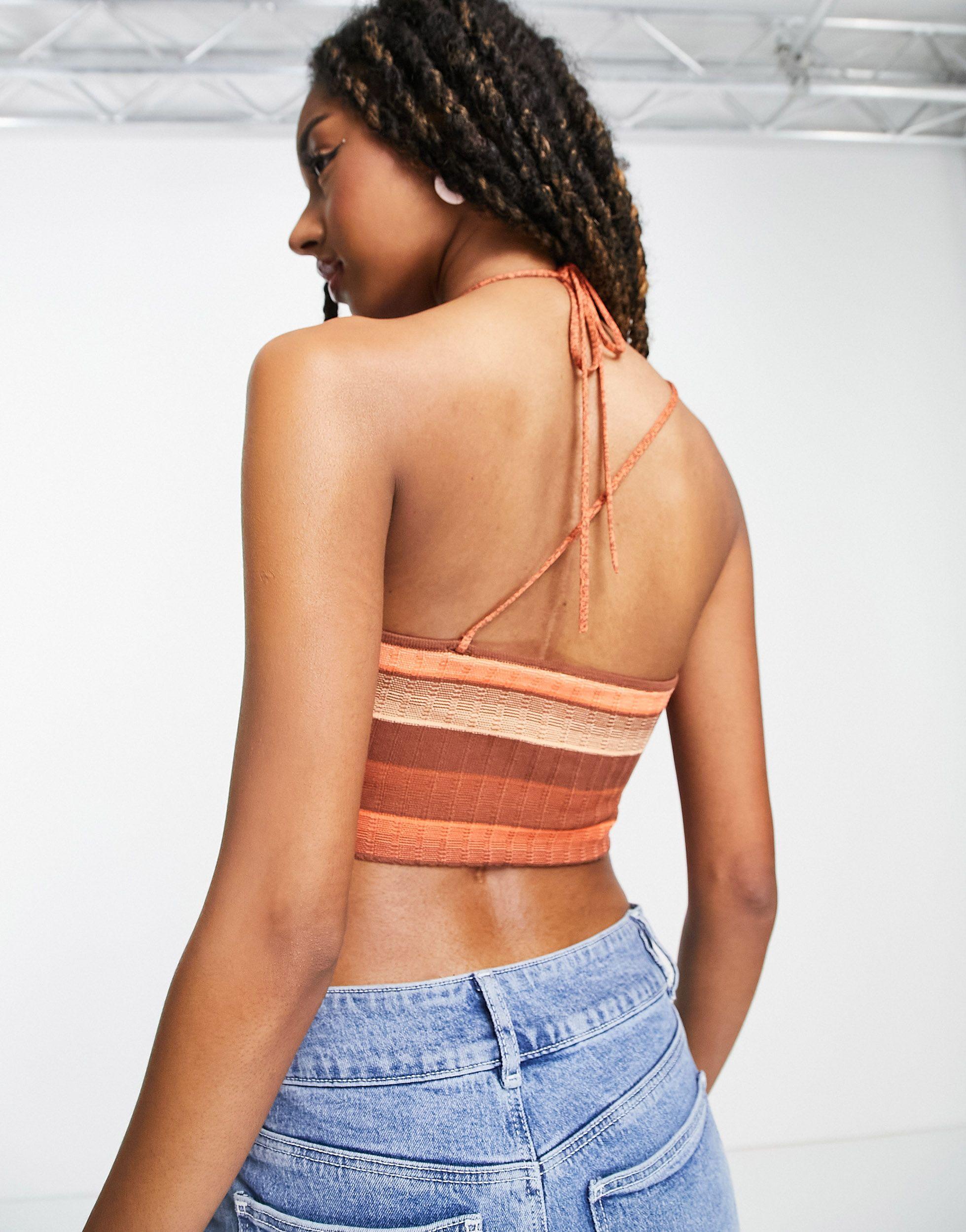AsYou Halter Neck Tie Up Knitted Top in Brown | Lyst