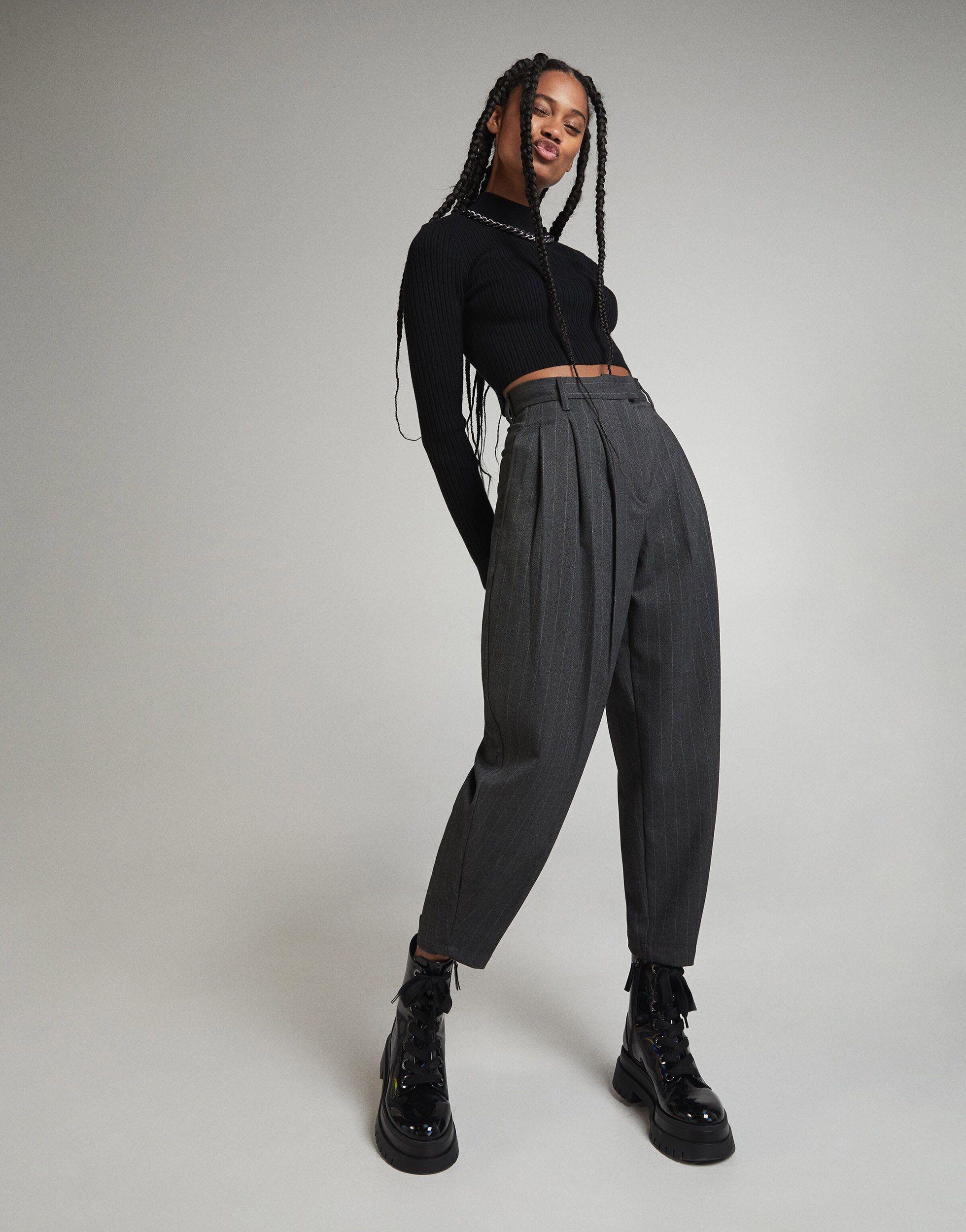 Pantaloni a palloncino grigi gessati di Bershka in Grigio | Lyst