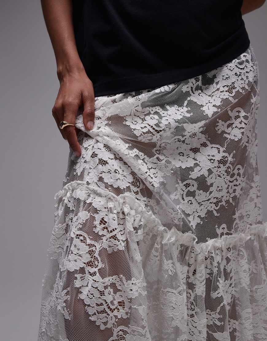 TOPSHOP Sheer Lace Maxi Skirt in Grey Lyst UK