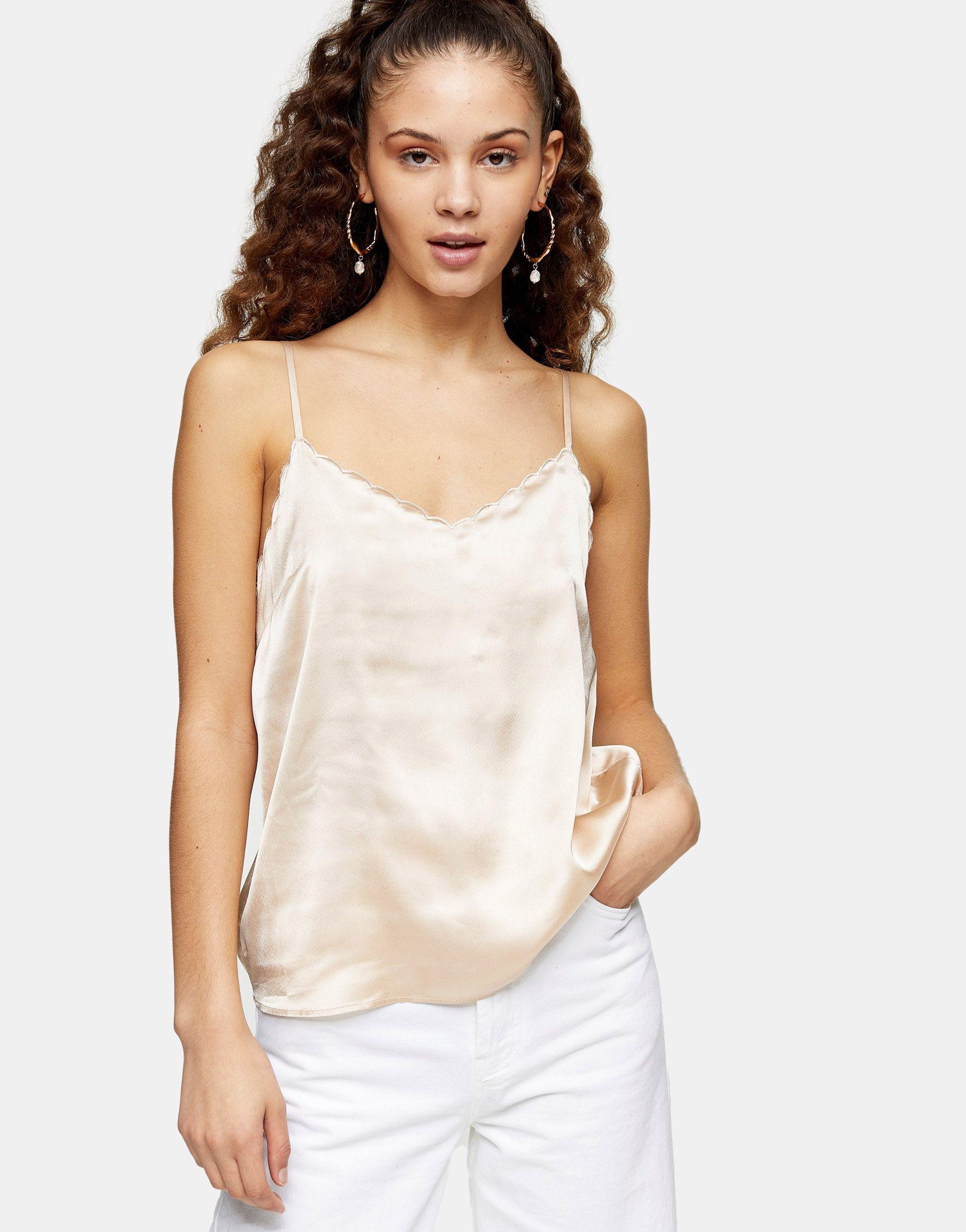 Scallop Edge Satin Cami Top in Cream (Natural) Lyst