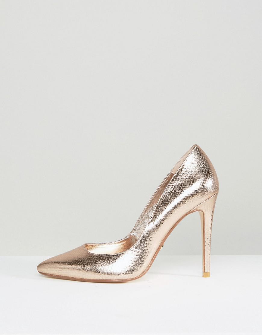 Dune Aiyana Rose Gold Metallic Heeled Court Shoe in Metallic - Lyst