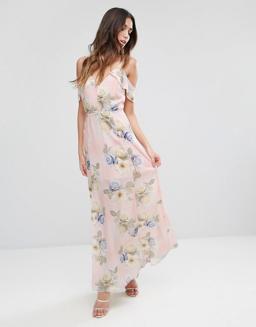 New Look Synthetic Floral Print Cold Shoulder Maxi Dress in Pink - Lyst