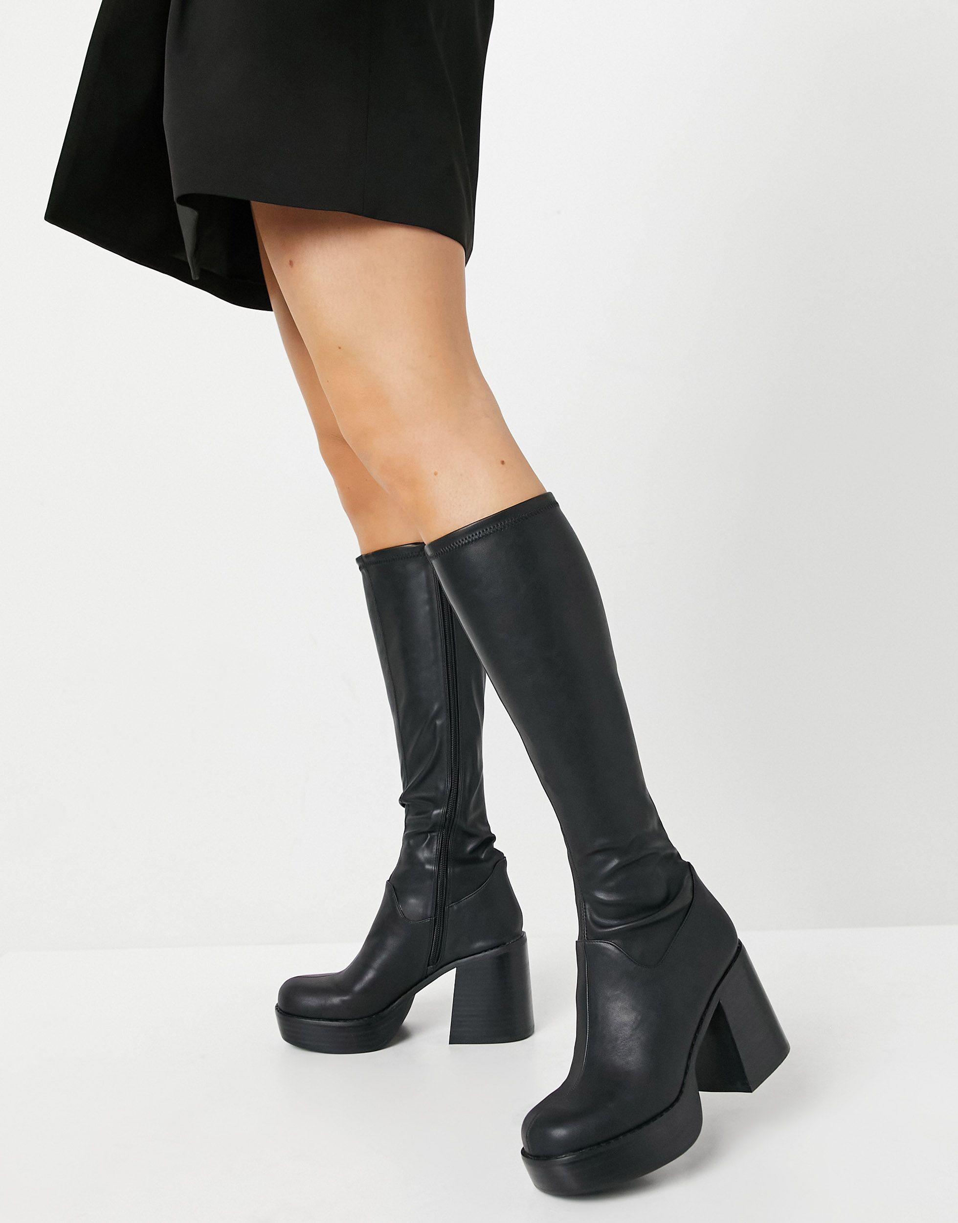 ASOS Chunky Platform Knee Boots Black |