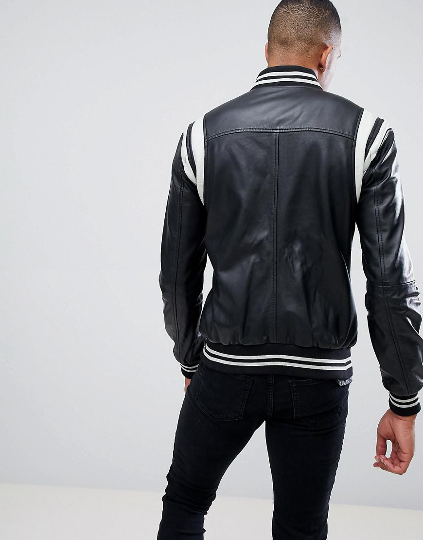 Barney's Originals Real Leather Varsity Jacket With Panelling