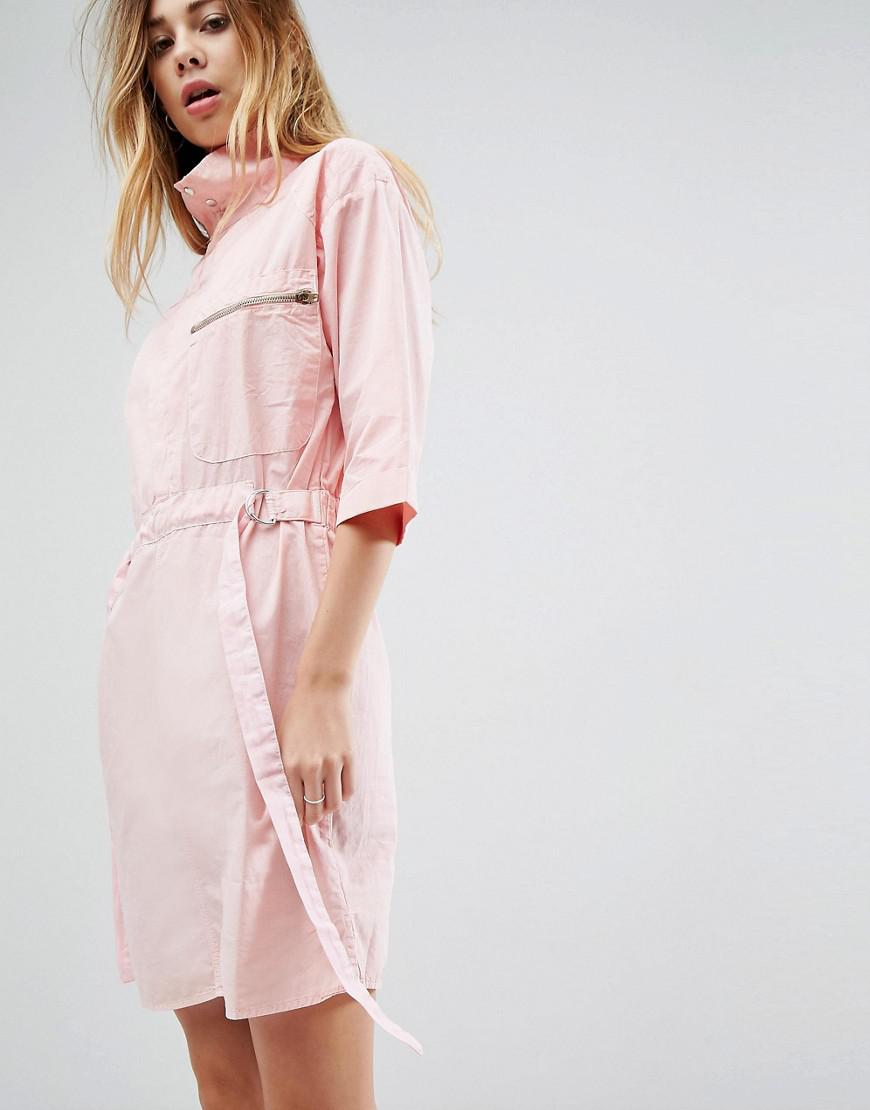 pink utility dress