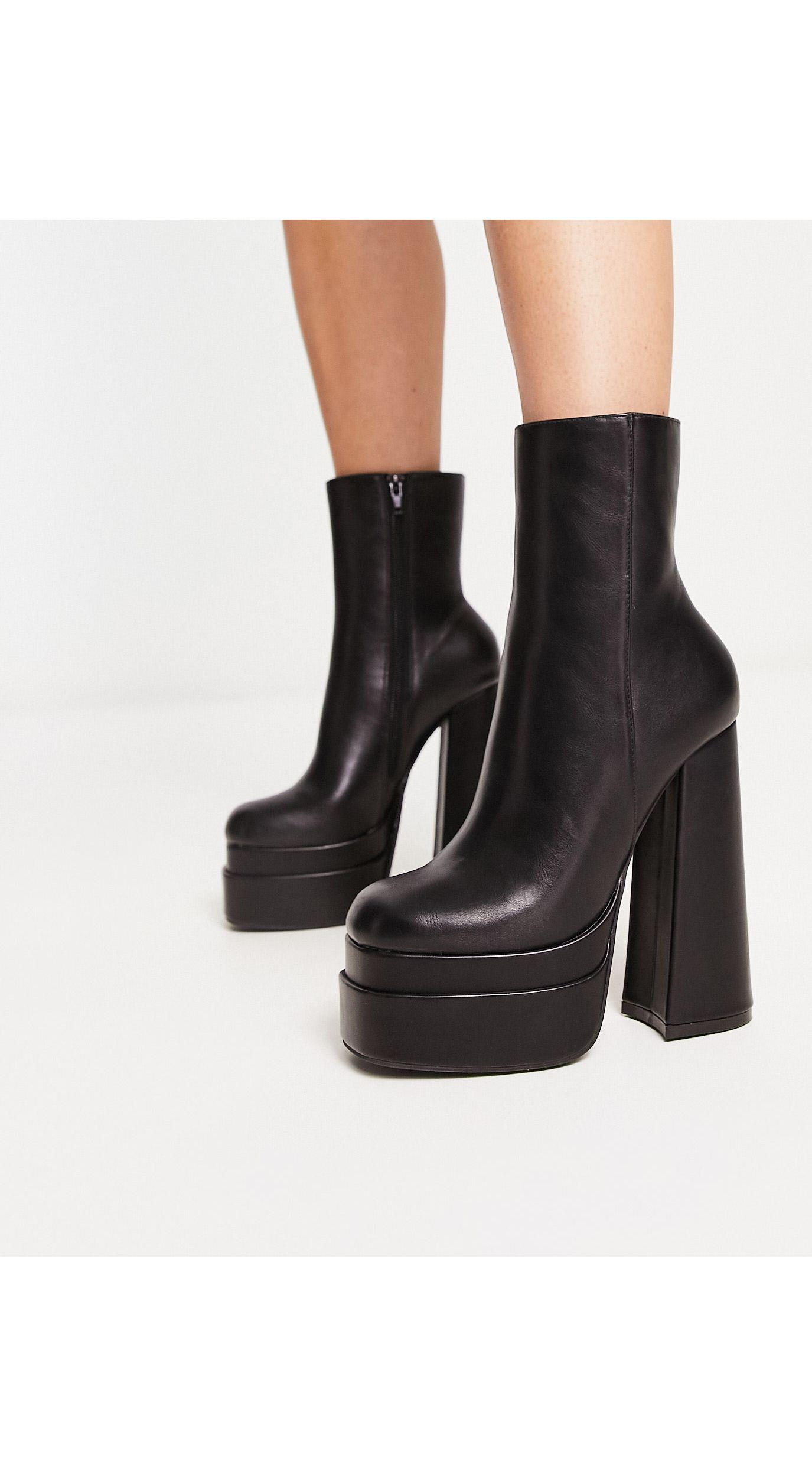 Truffle Collection Double Platform High Ankle Boots in Black | Lyst