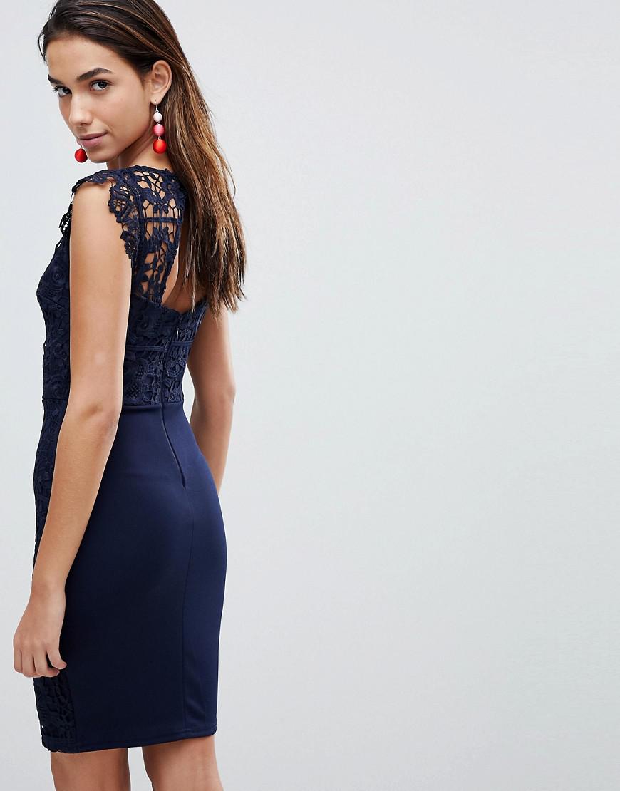 Lipsy Lace Dress With Frill Sleeve in Navy (Blue) - Lyst