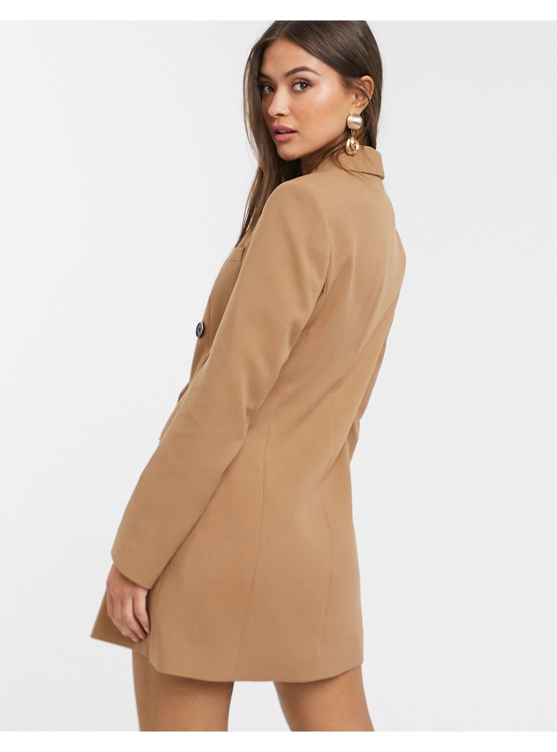 Synthetic Tri-set Blazer Dress in Beige 