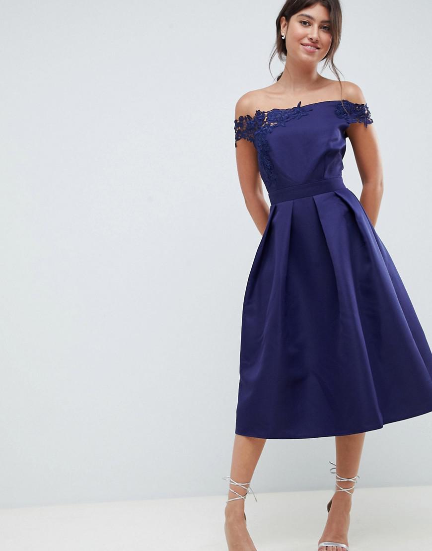 Et Mi Encolure Promo Longue De Bleu Robe Bardot Évasée À Appliqué Coupe Bal Coloris Femme kiOPTXZwu