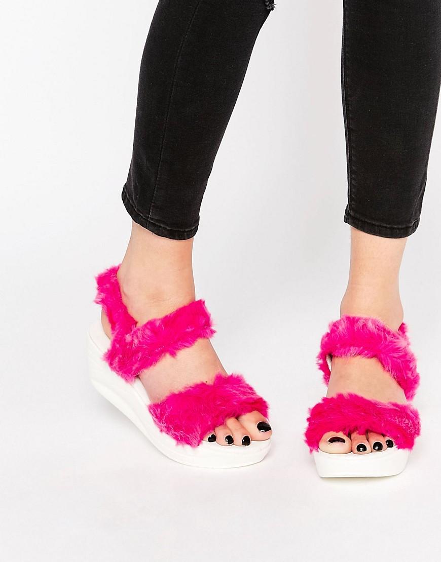 fur sandals with strap