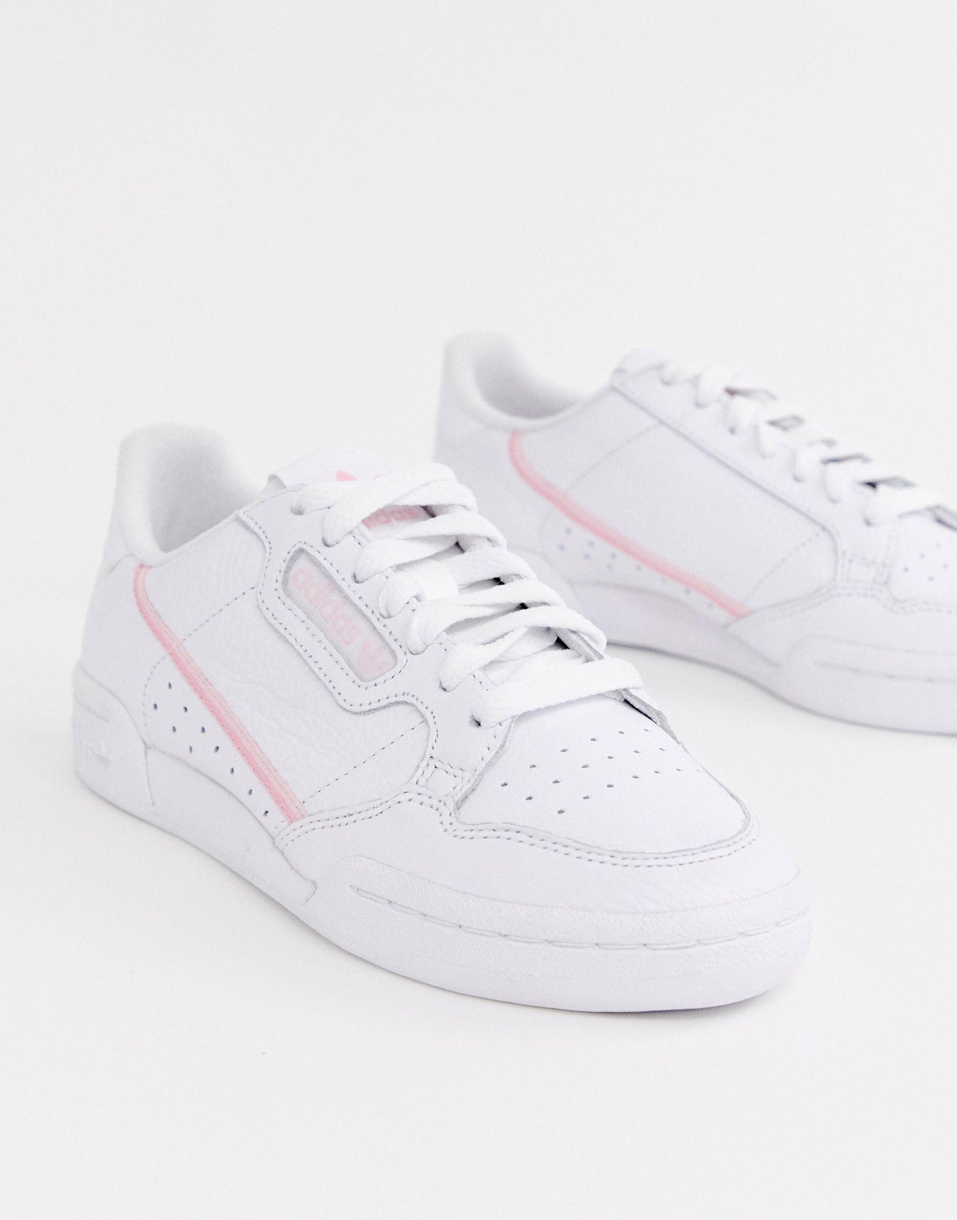 adidas originals continental 80 trainers in off white and pink