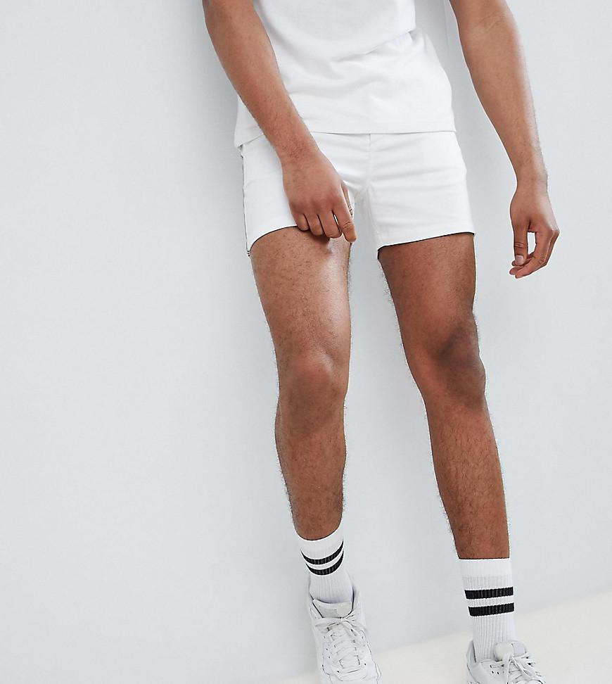 Asos Design Tall Skinny Shorter Shorts In White With Side Tape in White
