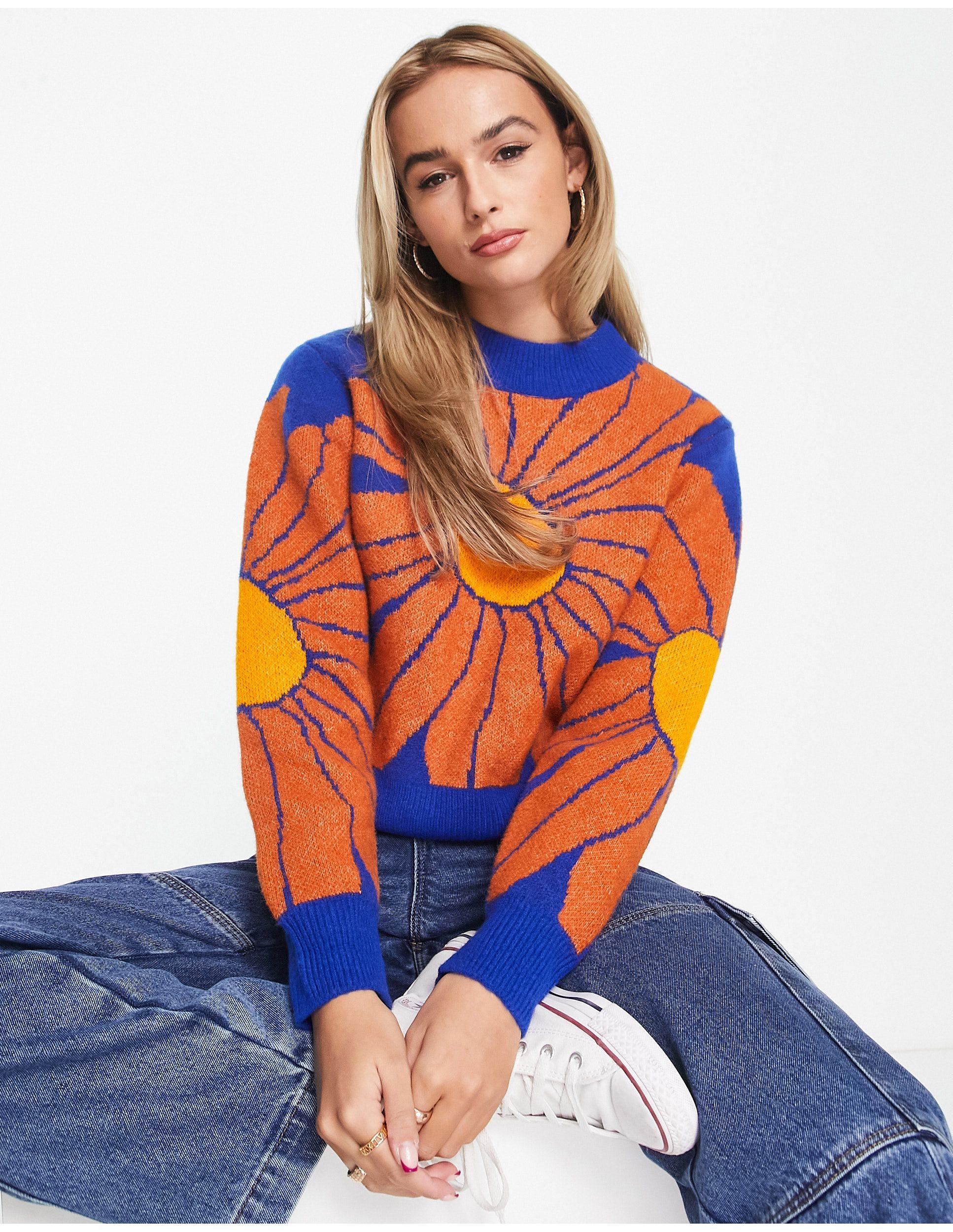 Monki Intarsia Knitted Sweater in Blue | Lyst Canada