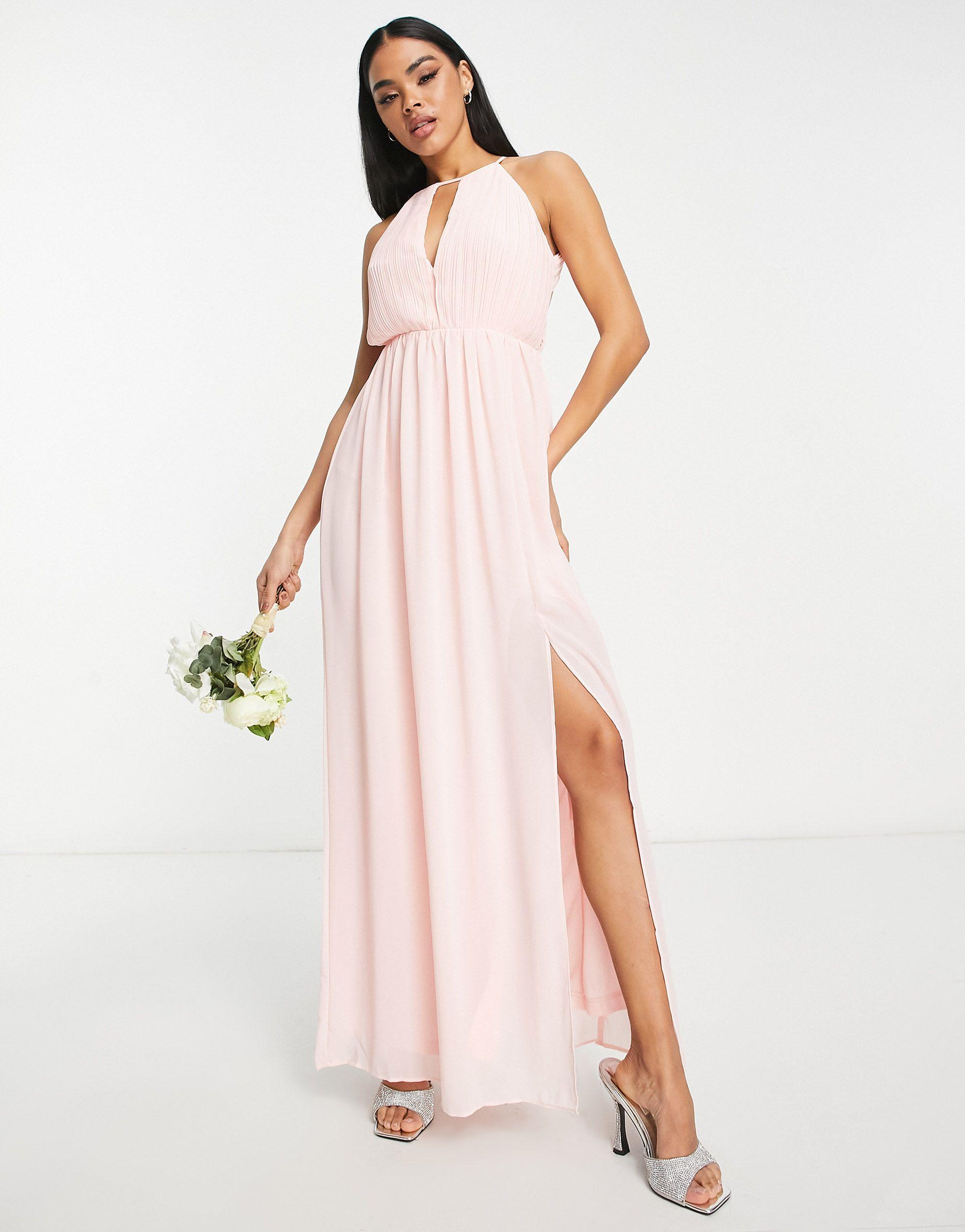 TFNC London Bridesmaid Chiffon Maxi Dress With Pleated Front And Open Back  Detail in Natural | Lyst Canada