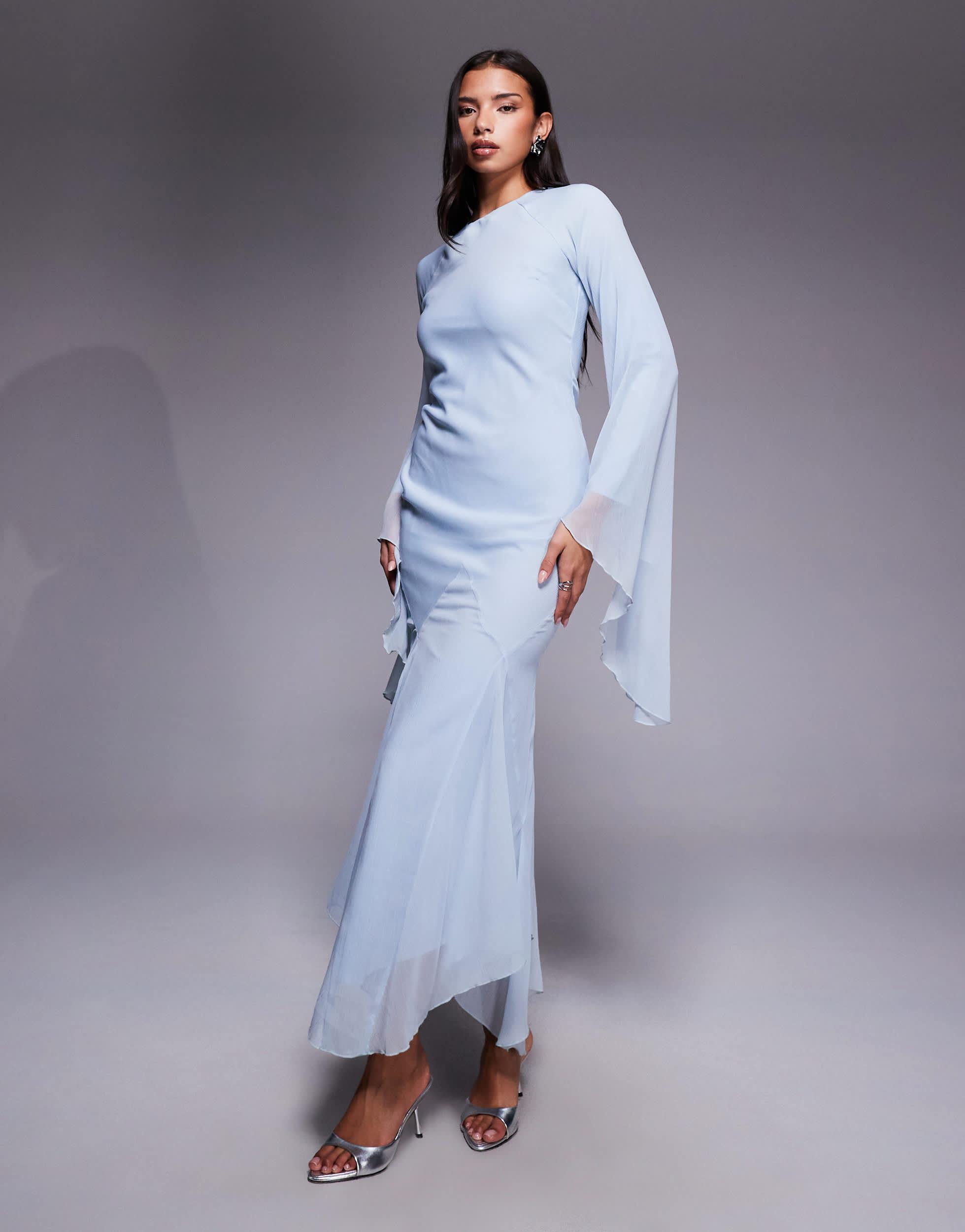 asos pale blue dress ASOS DESIGN slinky maxi dress with scarf detail in pale blue