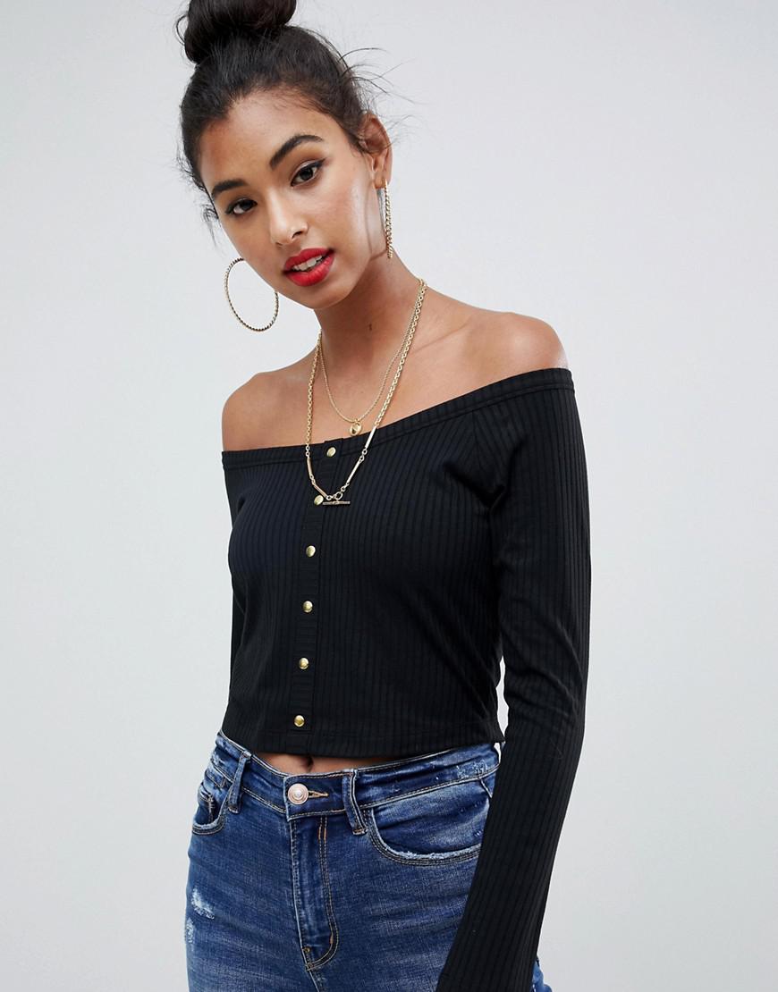 black long sleeve bardot top