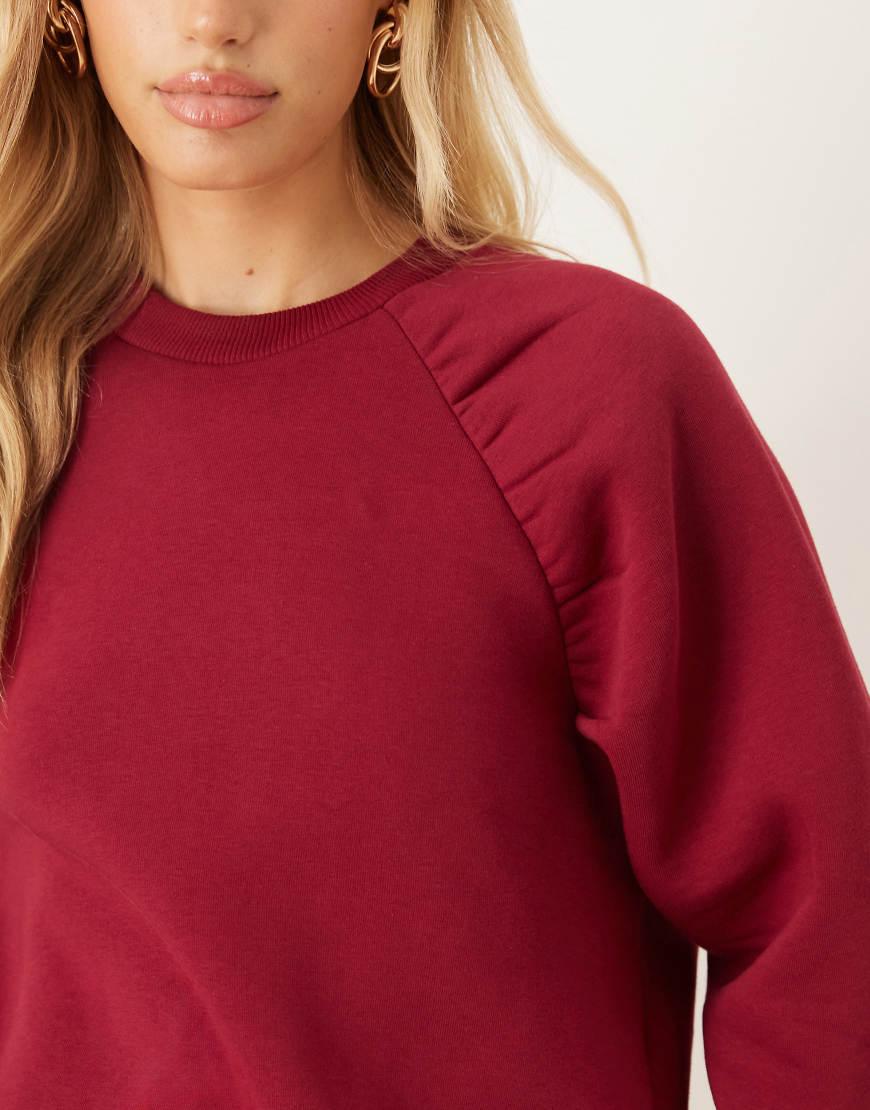 Red Ruched Sleeve Oversized Hoodie ASOS Oversized Raglan