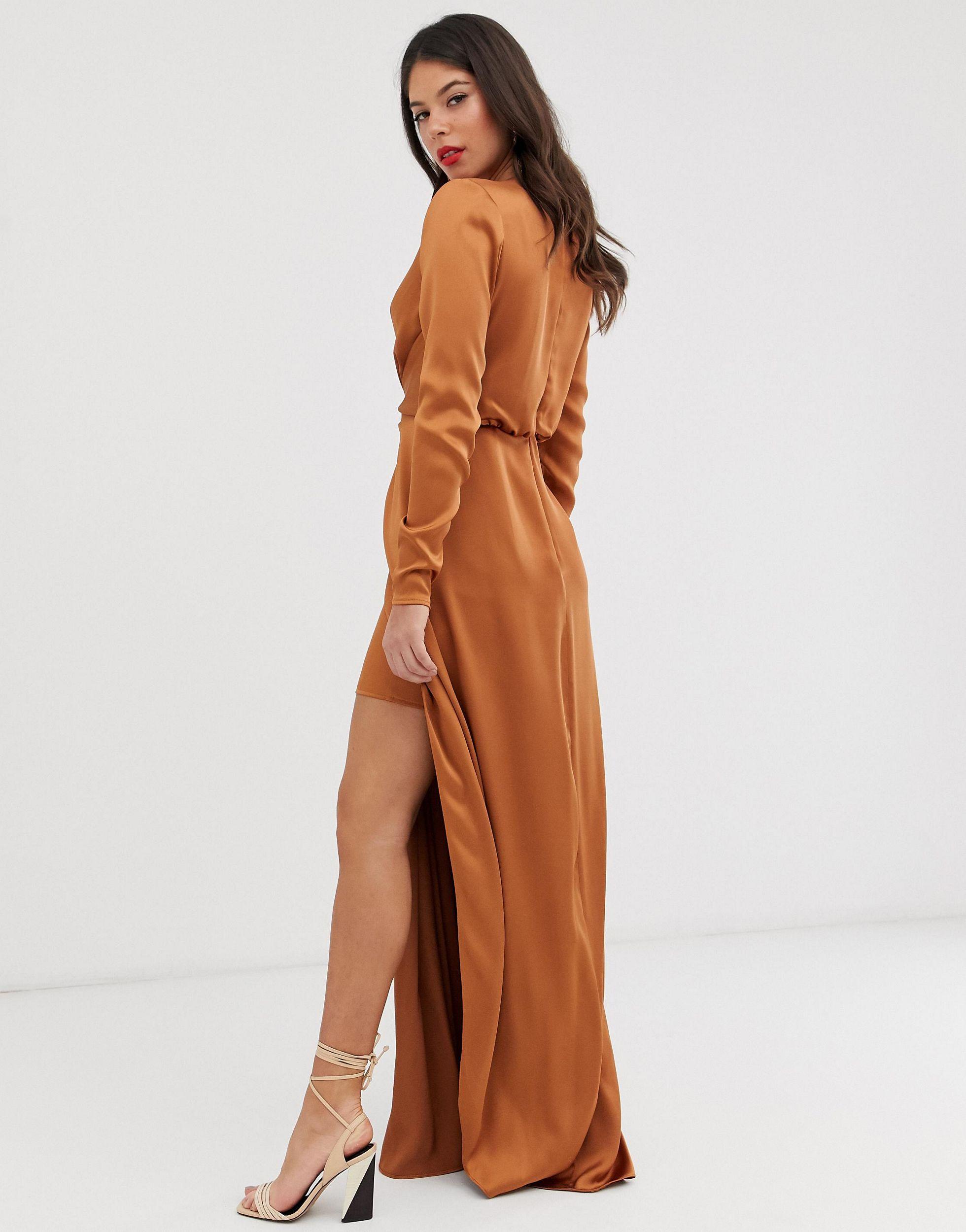 asos edition split side plunge maxi in satin
