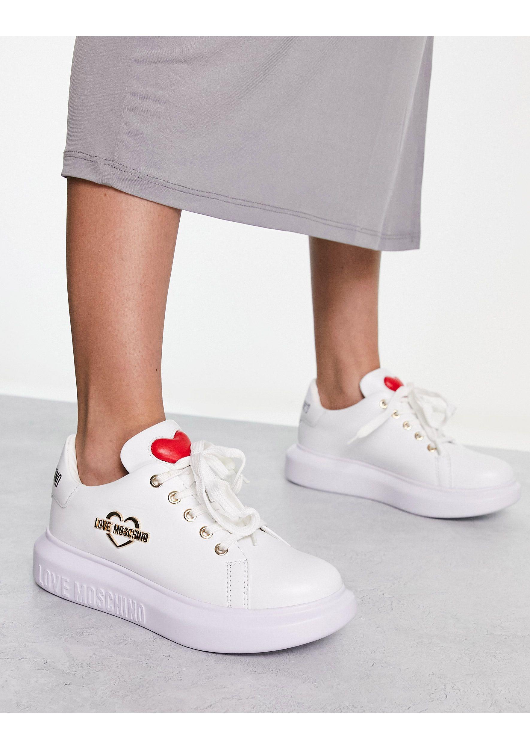 Love Moschino Platform Sneakers With Heart Motif in White | Lyst