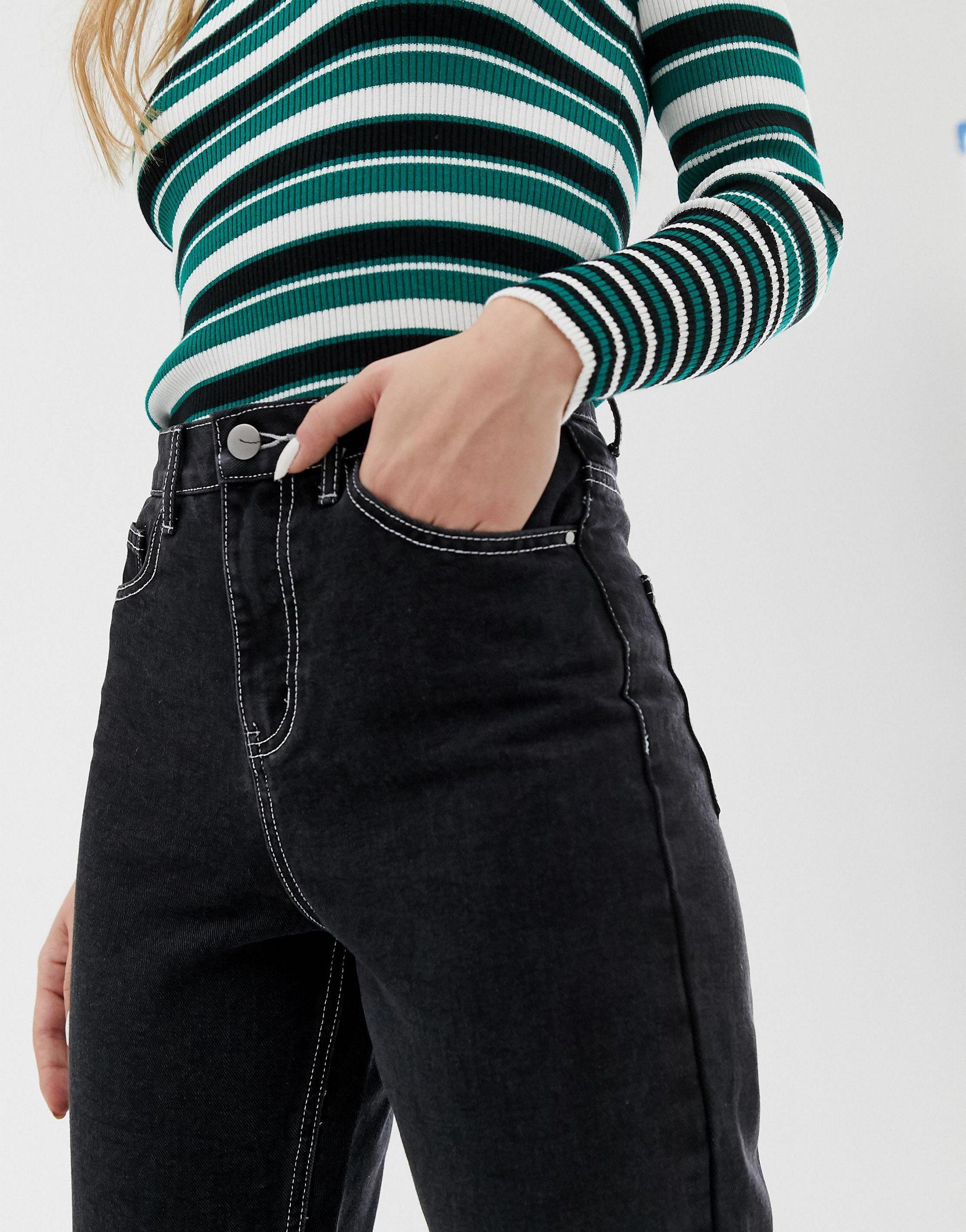 ONLY Mom Jeans Met Contrasterend Stiksel in het Zwart | Lyst NL