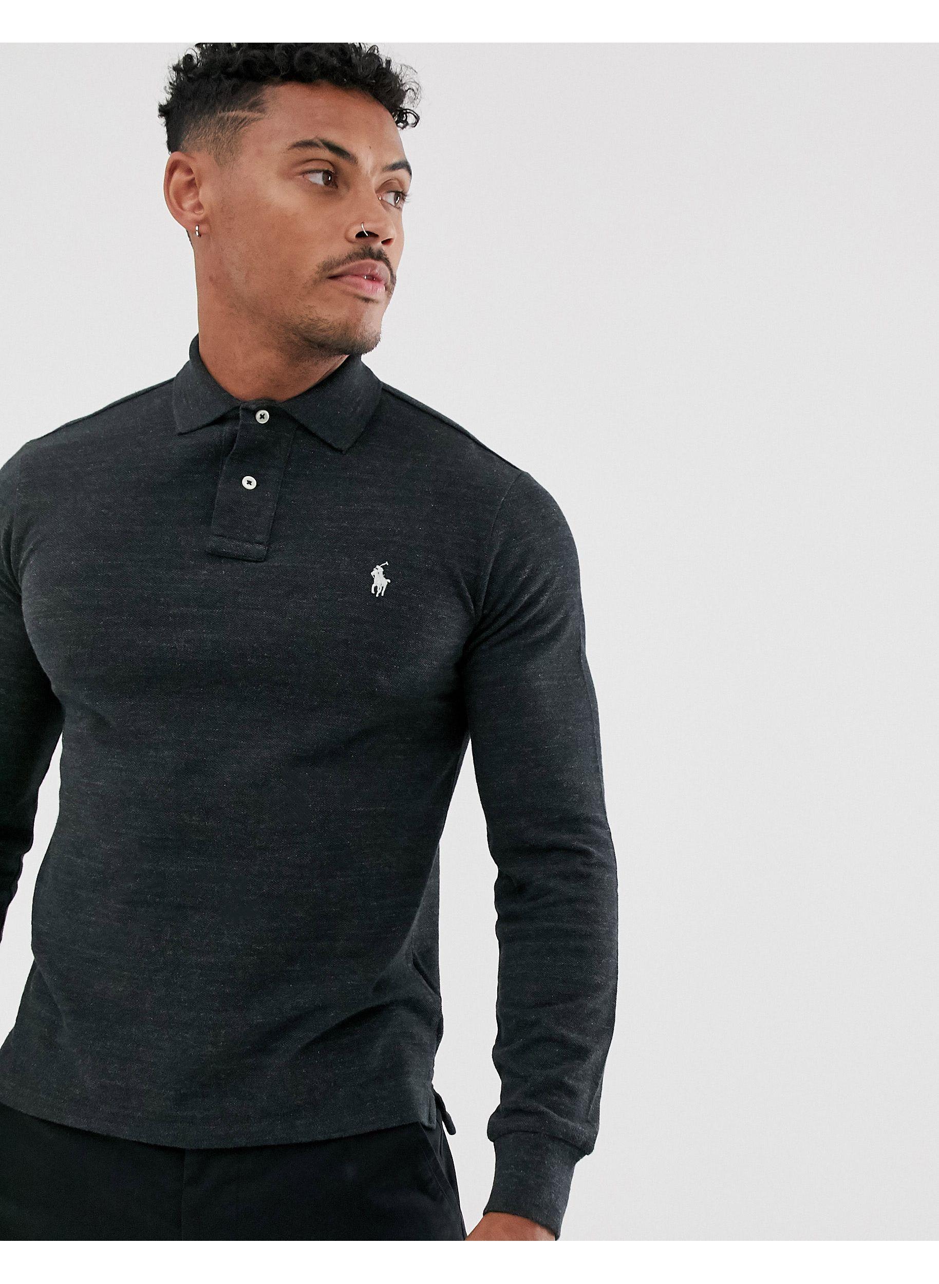 Polo à manches longues slim avec logo joueur Polo Ralph Lauren pour homme  en coloris Noir | Lyst
