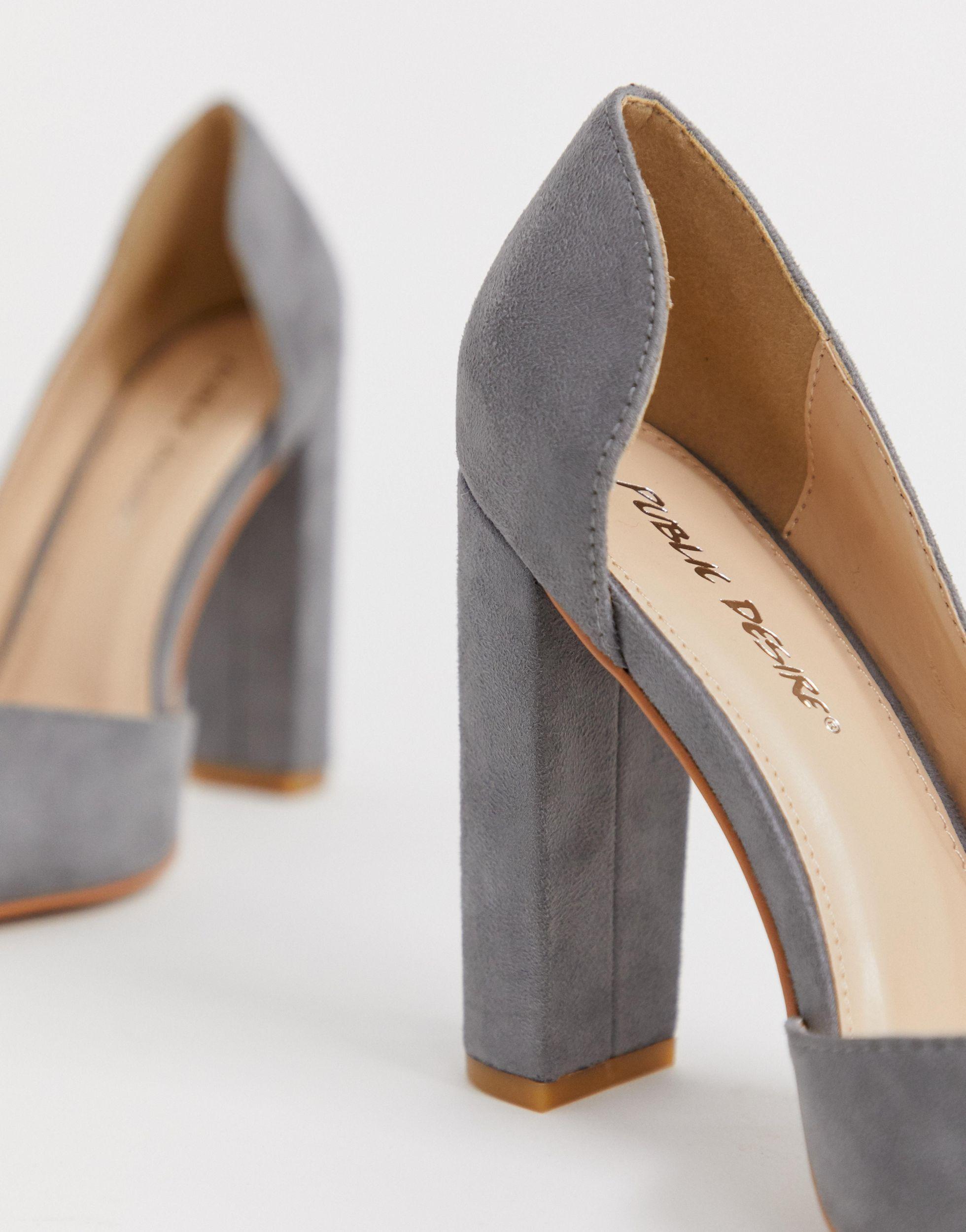 grey suede block heel shoes