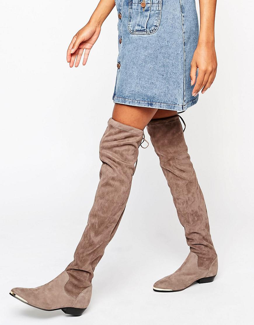 Office Hideout Tipped Stretch Suede Flat Over The Knee Boots In Office Hideout Tipped Stretch Suede