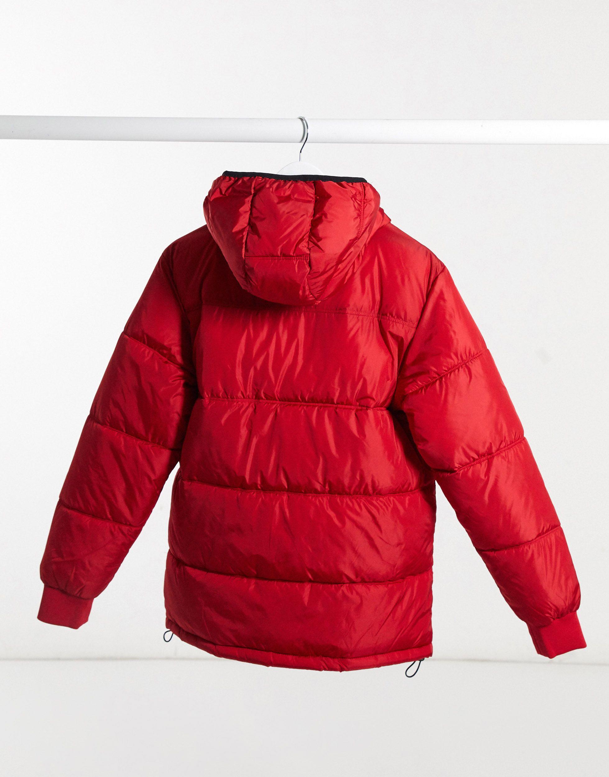 red padded puffer jacket