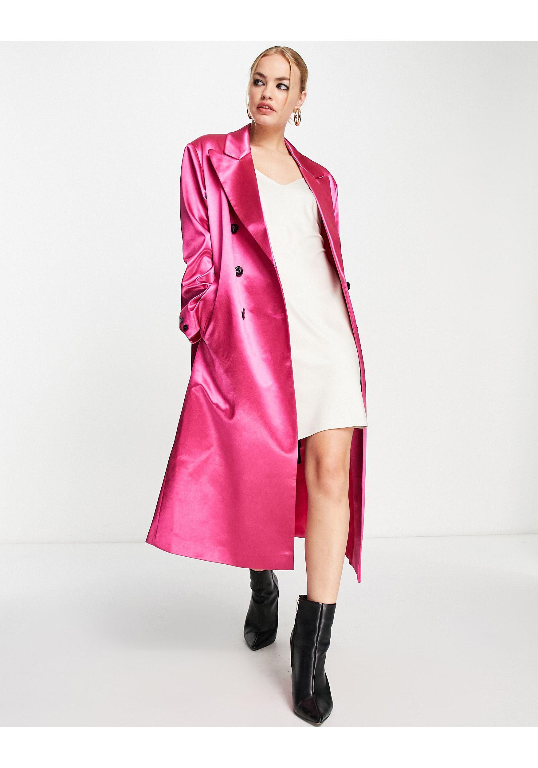 ASOS Satin Dad Coat in Pink | Lyst UK