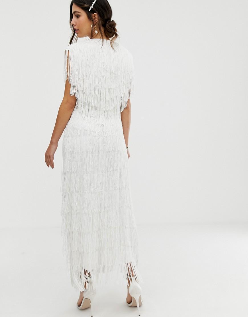 white fringe maxi dress