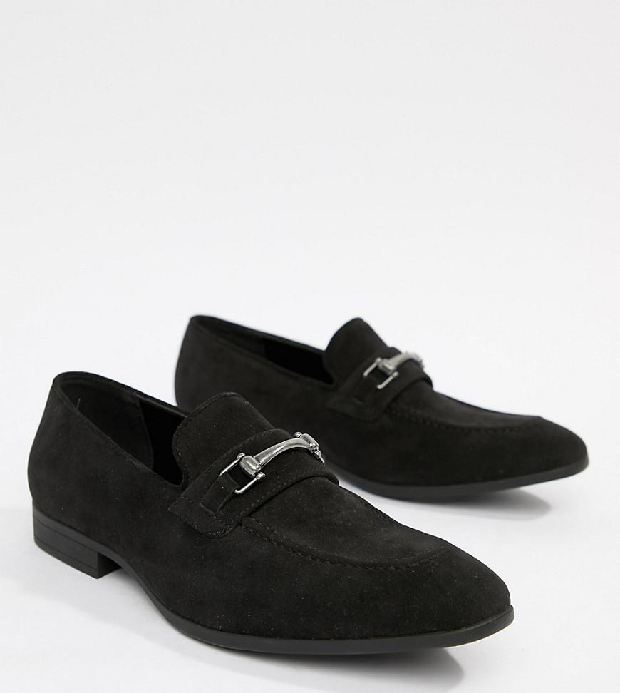 ASOS Denim Wide Fit Loafers In Black Faux Suede With Snaffle Detail for Men Lyst
